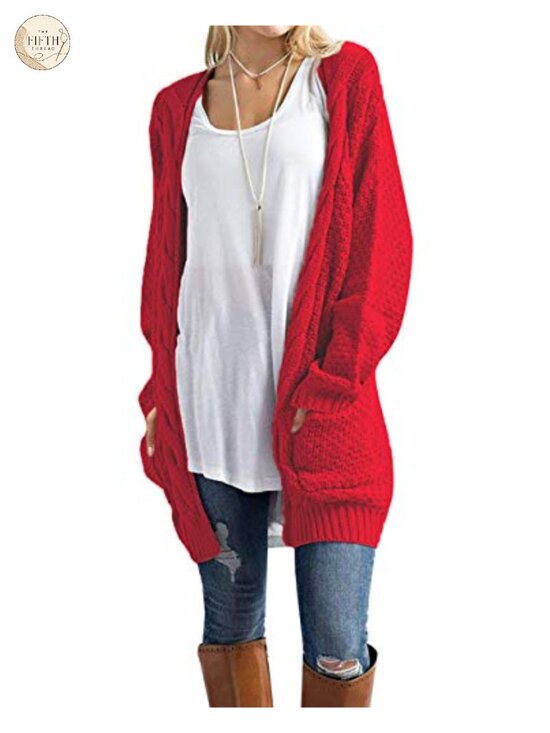 Sweaters - Women's Long Open Front Cardigan Lightweight Knit Sweater with Pockets